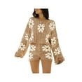 thumbnail image 1 of KOMOO 2Pcs Women Knitted Outfits Long Sleeve Off Shoulder Floral Print Knit Pullover Tops + Zipper Shorts, 1 of 7