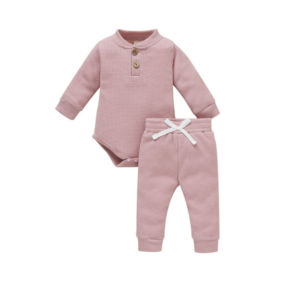 KOMOO 2Piece Newborn Baby Ribbed Knitted Outfits Long Sleeve Romper Long Pants Fall Winter Outfits