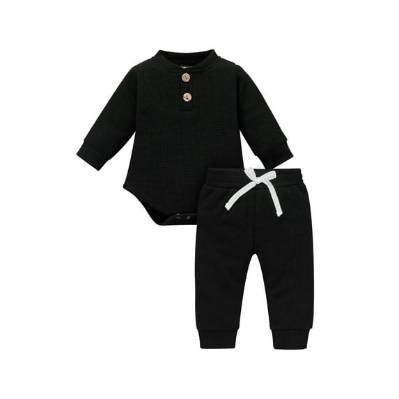 KOMOO 2Piece Newborn Baby Ribbed Knitted Outfits Long Sleeve Romper Long Pants Fall Winter Outfits