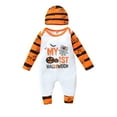 thumbnail image 1 of KOMOO Baby Striped Jumpsuit Set Long Sleeve Pumpkin Letter One Piece Romper Bodysuit with Color Block Hat Cap Outfits, 1 of 8