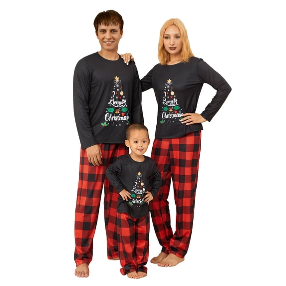 KOMOO Christmas Pajamas for Family Christmas Tree Print Xmas Matching Pjs Family Sleepwear Set