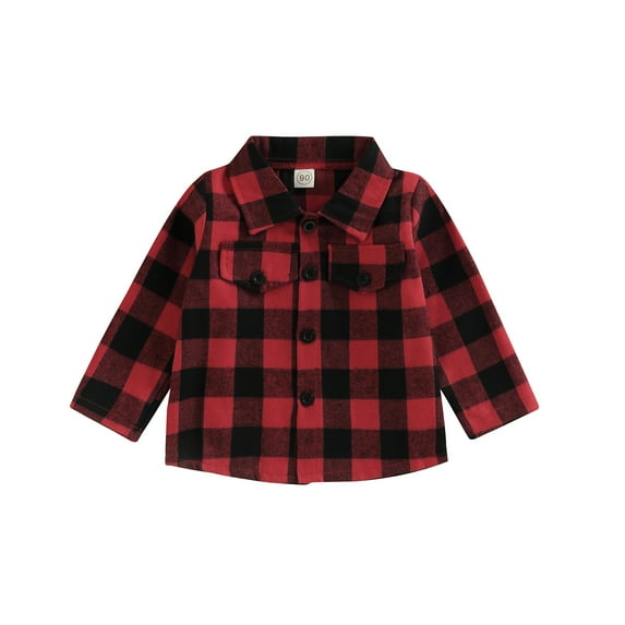 KOMOO Kids Toddler Plaid Button Shirt Long Sleeve Lapel Plaid Shacket Jacket Baby Xmas Jackets