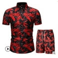 thumbnail image 1 of KOMOO Men 2 Piece Tracksuits Casual Button Down Short Sleeve Floral Hawaiian Shirt and Shorts Suit Floral Printed Tracksuits, 1 of 8