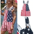 thumbnail image 1 of KOMOO Plus Size Overalls American Flag One Piece Romper Denim Bib Shorts Casual Jean Rompers Adjustable Strap Jumpsuits with Pockets for Men Women, 1 of 10