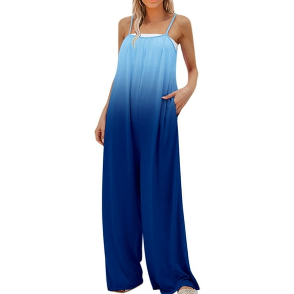 KOMOO Plus Size Women Jumpsuit Drawstring Gradient Color Loose Romper Wide Leg Long Pants Jumpsuits