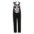 thumbnail image 1 of KOMOO Plus Size Women Loose Jumpsuits Sleeveless Skull Black Cat Print Strap Bib Pants Romper, 1 of 8