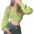 thumbnail image 1 of KOMOO Women 2 Piece Knitted Shrug and Cami Set Long Sleeve Bolero Shrug Knit Halter Tubes Crop Tops Set, 1 of 8