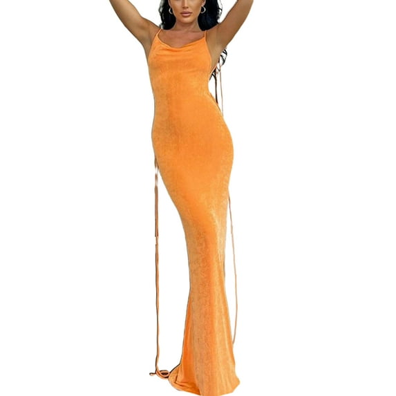 KOMOO Women Backless Bodycon Dress Sleeveless Halter Long Dress Tie Up Knitted Long Dresses