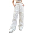 thumbnail image 1 of KOMOO Women Baggy Cargo Pants Drawstring Elastic Waist Wide Leg Trousers Loose Pocket Jogger Trousers Slacks, 1 of 8