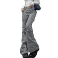 thumbnail image 1 of KOMOO Women Baggy Flare Jeans Drawstring Cargo Pants Multi Pockets Harajuku Hippie Punk Denim Pants, 1 of 9