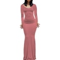 thumbnail image 1 of KOMOO Women Bodycom Long Dress Long Sleeve Round Neck Elastic Pencil Long Dress Slim Cocktail Dress, 1 of 7