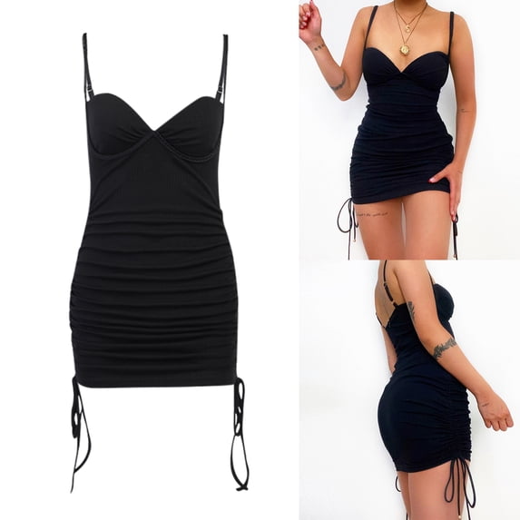 KOMOO Women Bodycon Dress Streetwear Spaghetti Strap Sleeveless Backless Midi Dress Solid V Neck Beach Sundress