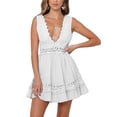 thumbnail image 1 of KOMOO Women Boho Swing Dress Deep V Neck Backless Lace Ruffle Mini Dress A Line Beach Dress, 1 of 8