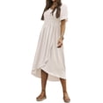 thumbnail image 1 of KOMOO Women Boho Wrap Dress Casual High Waist Irregular Ruffle Flowy Dress VNeck Short Sleeve A-Line Dress, 1 of 5