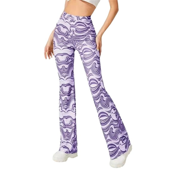 KOMOO Women Casual Flared Pants Water Ripple Printed Yoga Long Pants Sweatpant Tie Dye High Waist Trousers