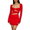 thumbnail image 1 of KOMOO Women Charming Deep VTight Dress Casual Long Sleeve Solid Color Hollow Out Midi Skirt Fashion Party Lady, 1 of 7