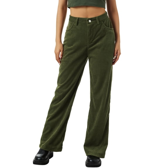 KOMOO Women Corduroy Wide Leg Pants Vintage High Waist Loose Trousers Solid Color Long Pants