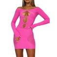 thumbnail image 1 of KOMOO Women Cutout Bodycon Dress Long Sleeve Sheer Mesh Short Dress Hollow Patchwork Mini Dress, 1 of 9