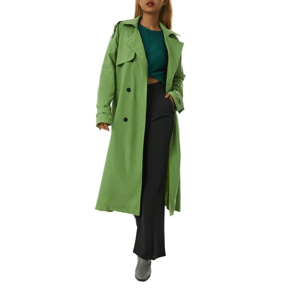 KOMOO Women Double Breasted Long Trench Coat Classic Lapel Overcoat Waterproof Long Jacket with Belt