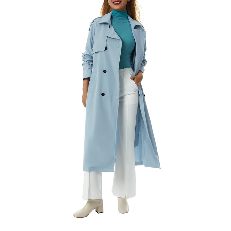 KOMOO Women Double Breasted Long Trench Coat Classic Lapel