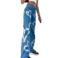 thumbnail image 1 of KOMOO Women Fashion Heart Shaped Printed Jeans Loose High Waist Pants Casual Straight Pants, 1 of 6
