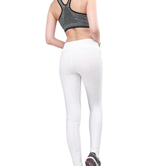 KOMOO Women High Waist Yoga Pants Bubble Hip Lifting Tummy Control Sports Pants Workout Plus Size