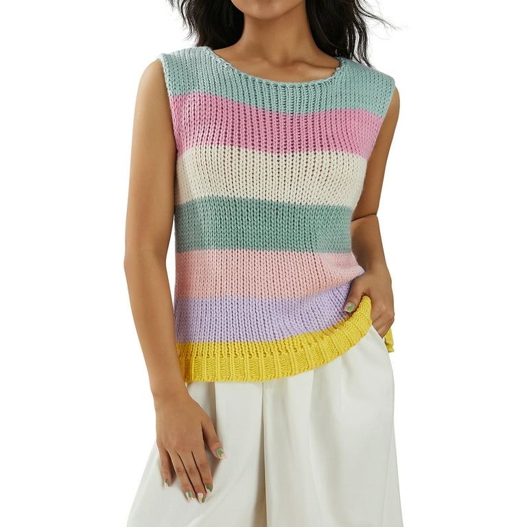 Round Collar Rainbow Stripes Knitting Sweater Round Collar Rainbow Stripes Knitting Sweater