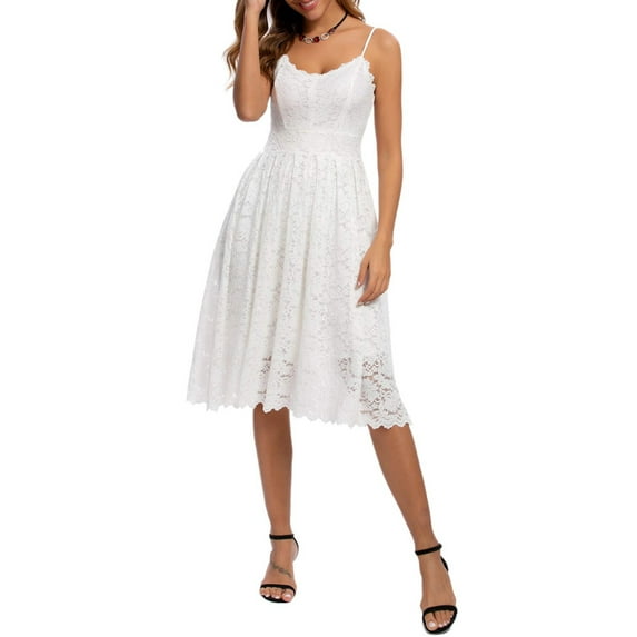KOMOO Women Lace Floral Midi Dress Vintage Spaghetti Straps A-Line Dress Cocktail Party Dresses