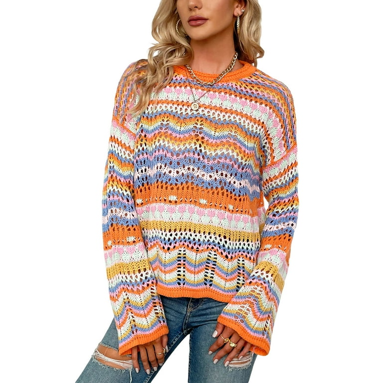 Loose Flare Sleeve Round Collar Hollow Knitting Sweater