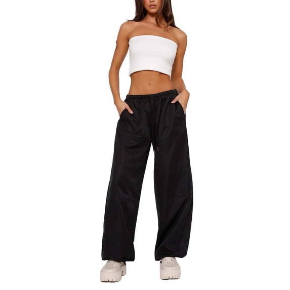 KOMOO Women Loose Joggers Trousers Elastic High Waist Drawstring Sports Long Pants Trousers