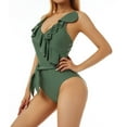 thumbnail image 1 of KOMOO Women One Piece Bathing Suit Deep V-neck Padded Swimwear Sleeveless Ruffled Hem Tummy Control Swimsuits, 1 of 9
