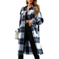 thumbnail image 1 of KOMOO Women Plaid Coat Vintage Long Sleeve Lapel Button Long Cardigan Coat Autumn Winter Thermal Overcoat with Pockets, 1 of 9
