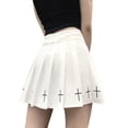 thumbnail image 1 of KOMOO Women Pleated Mini Skirt Cross Pattern High Waist Skirt Gothic Punk Mini Skirts Plus Size, 1 of 7