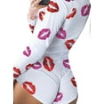 thumbnail image 1 of KOMOO Women Printed Short Jumpsuit Stretch Leotard Bodysuit Long Sleeve VNeck Bodycon Romper Pajamas Sleepwear, 1 of 5