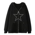thumbnail image 1 of KOMOO Women Rhinestone Zipper Hoodie Sweatshirts Long Sleeve Zip Up Drawstring Hoodie Oversized Jacket, 1 of 1