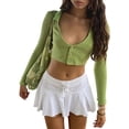 thumbnail image 1 of KOMOO Women Rib Knit Cardigan Long Sleeve Button Lapel Crop Tops Casual Basic Slim Knitted Tops Streetwear, 1 of 8