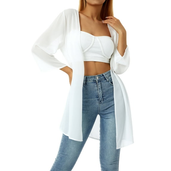 KOMOO Women Sheer Chiffon Cover Up Tops Lightweight Beach Cardigans Blouse Shawl Oversize