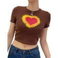 thumbnail image 1 of KOMOO Women Short Sleeve Crop Top Heart Print T-shirt Round Neck Tops Streetwear Tee Plus Size, 1 of 8