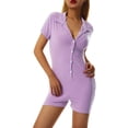thumbnail image 1 of KOMOO Women Short Sleeve Jumpsuit V Neck Buttons Bodycon Rompers Knitted Polo One Piece Bodysuit Overall, 1 of 9