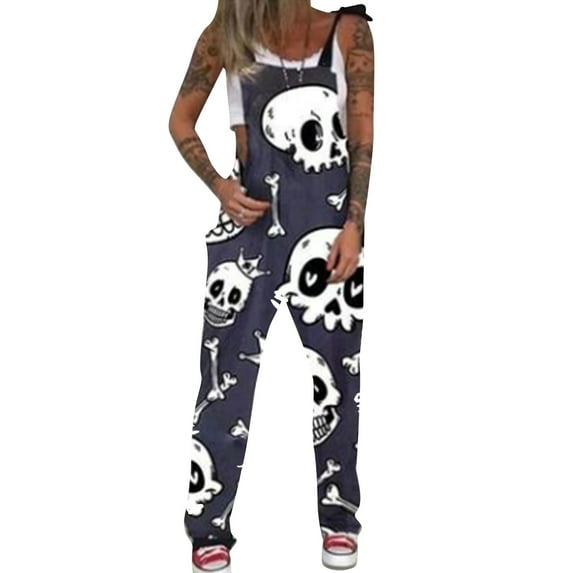 KOMOO Women Sleeveless Overalls Printed Square Collar Loose Jumpsuits Long Pants Jumpsuit Plus Size