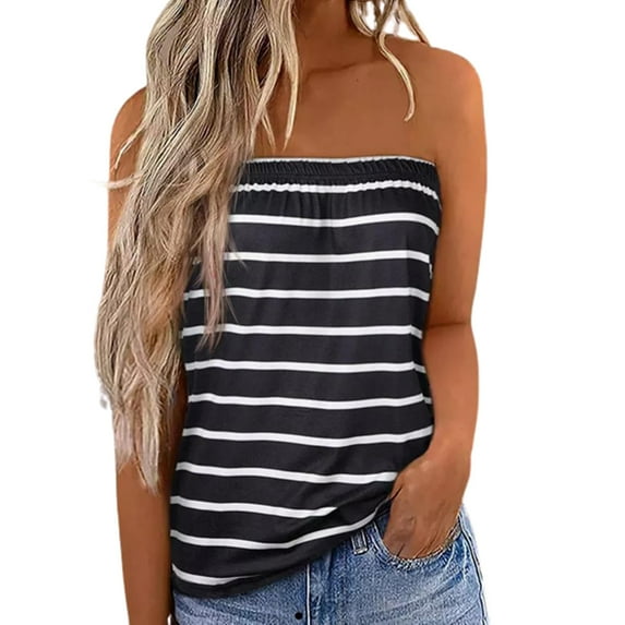 KOMOO Women Strapless Tube Top Tank Top Striped American Flag Loose Chest Shirt Shirt Tank Top