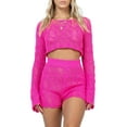 thumbnail image 1 of KOMOO Women Two Pieces Knitted Shorts Set Striped Plain Long Sleeve Knit Crop Tops High Rise Shorts Outfits, 1 of 6
