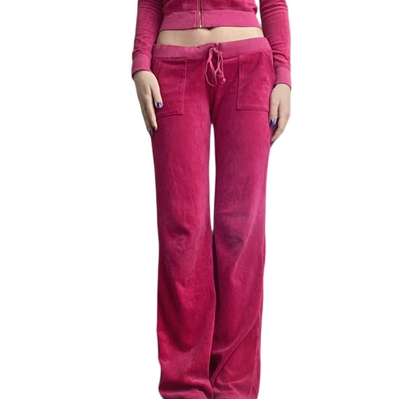 KOMOO Women Velvet Hoodie Elastic Waist Flared Pants Long Sleeve Cropped Zip Up Jacket Hooded Sweatshirts with Pockets