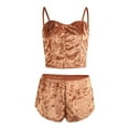 thumbnail image 1 of KOMOO Women Velvet Lace Sleepwear Sleeveless Crop Tops + Shorts Set 2pcs Pajamas Set, 1 of 4