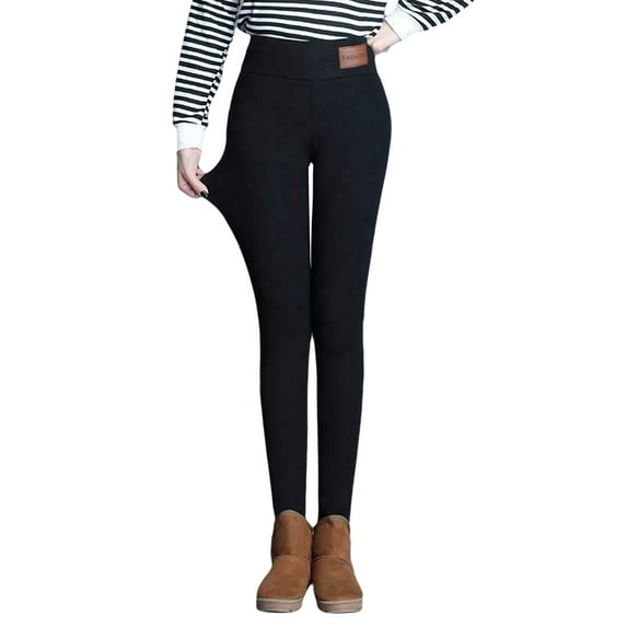 KOMOO Women Warm Fleece Leggings Applique Thickened Tights Elastic High Waist Plush Warm Leggings