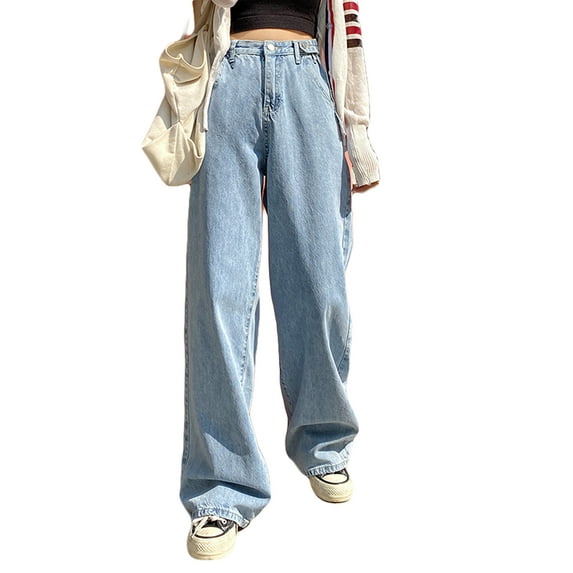 KOMOO Women Wide Leg Denim Pants High Waist Straight Oversized Plus Size Baggy Jeans Trousers