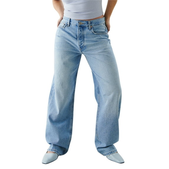 KOMOO Women Wide Leg Jeans High Waist Baggy Denim Pants Casual Boyfriend Jeans Trousers Streetwear