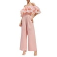 thumbnail image 1 of KOMOO Women Wide Leg Jumpsuit Off Shoulder Sleeveless Backless Ruffled Long Romper Chiffon Jumpsuits, 1 of 5