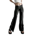 thumbnail image 1 of KOMOO Women Wide Leg Pants Mid Waist Cross Tie-up Contrast Stitch Long Pants Loose Trouser, 1 of 7