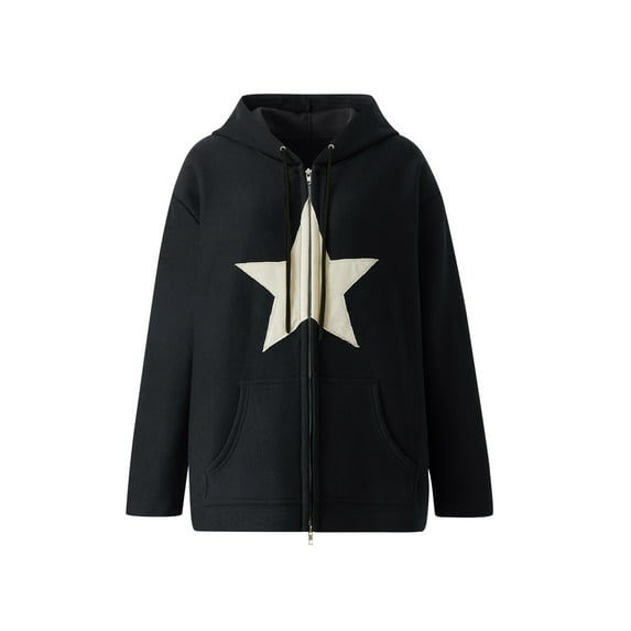 KOMOO Women Zipper Hoodie with Pocket Aesthetic Star Graphic Jacket Long Sleeve Grunge Hoody Sweatshirt